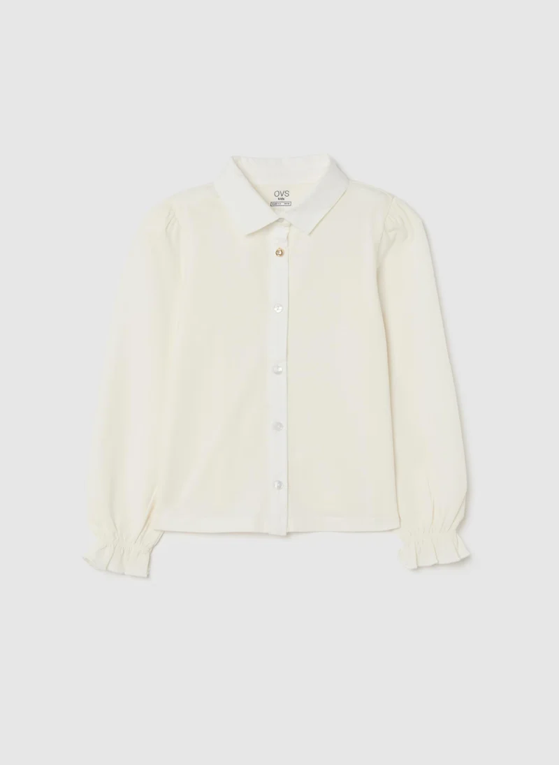 Ovs OVS White Long-Sleeved Shirt In Stretch Cotton